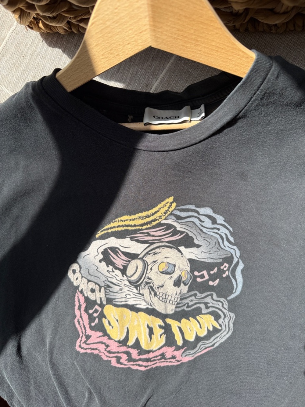 Coach Black Graphic Skull 'Space Tour' Tee with Pastel Accents